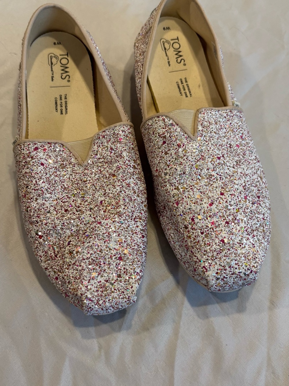 TOMS Women's Pink Multi-Glitter Slip-On Flats